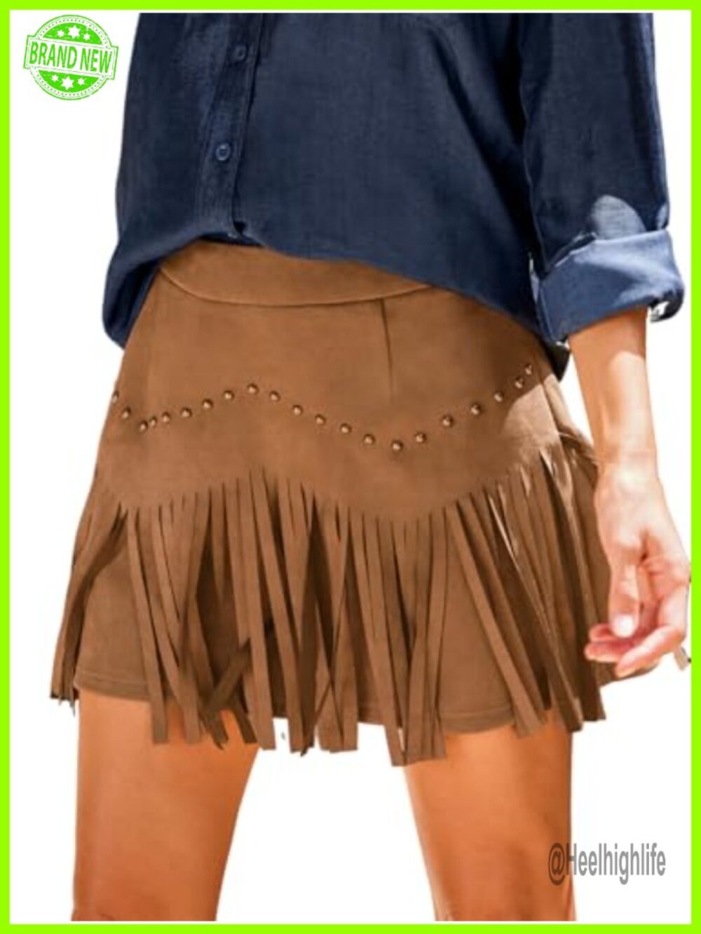 Faux Suede Fringe Mini Skirt High Waist Western Cowgirl